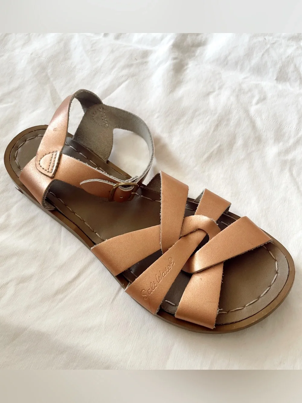SALT WATER Sandals Hoy Fisherman Rose Gold Leather Buckle Mary Jane Strappy